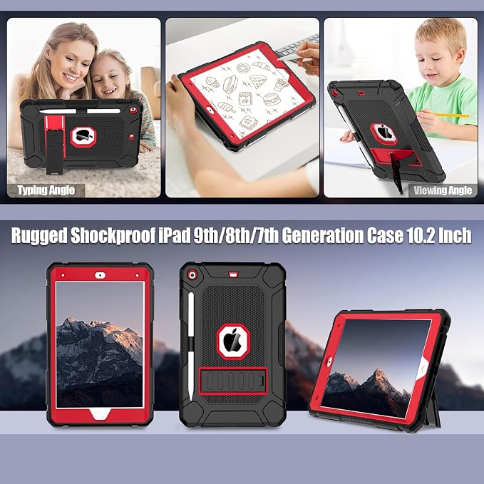 LTROP Case for iPad 10.2-Inch 9th/ 8th/ 7th Generation (2021/2020/ 2019) with Pencil Holder &amp Kickstand Hybrid Shockproof Rugged Protective Case for iPad 9/8/ 7 Gen 10.2 Purple and Green