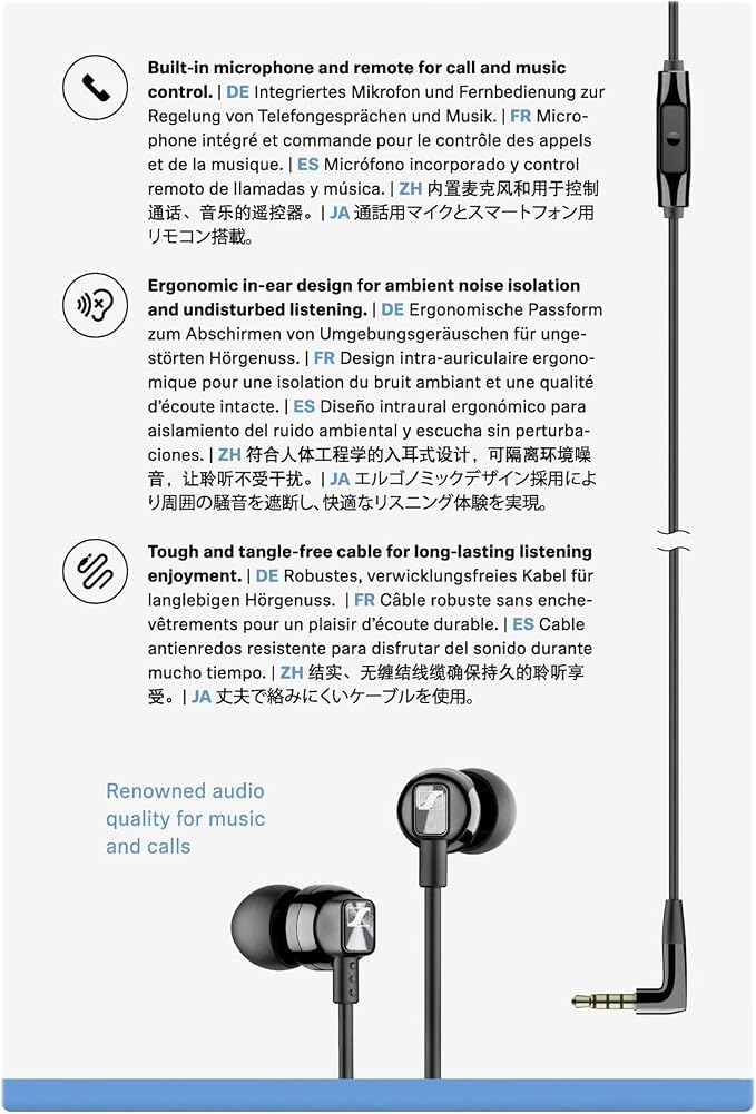 Sennheiser CX 300S in Ear Headphone with One-Button Smart Remote - Black