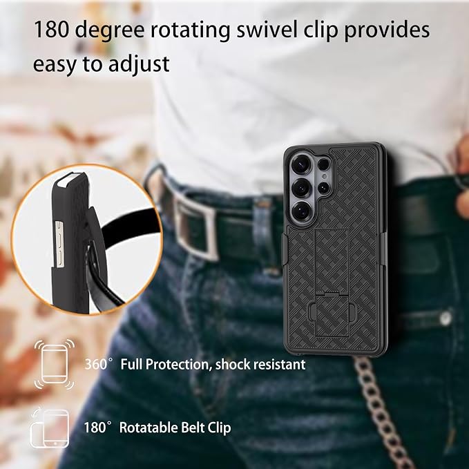 Ailiber for Samsung Galaxy S26 Stand Case Belt Clip Screen Protector-Black | Swivel Kickstand Holder Holster Slim Shell Slide Pouch Full Body Protective Rugged Shockproof Drop Defense Cell Phone Co