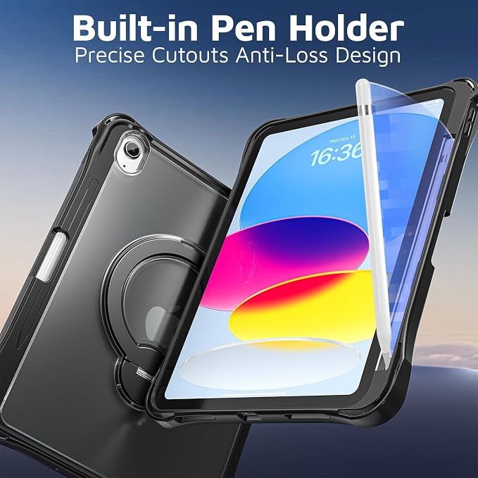 Dteck for Apple iPad 11 inch (A16 11th Gen) iPad 10.9 inch (10th Gen) Slim Clear Case with Kickstand Pencil Holder Reinforced Shockproof Corners Soft TPU Lightweight Protective Cover Transparent