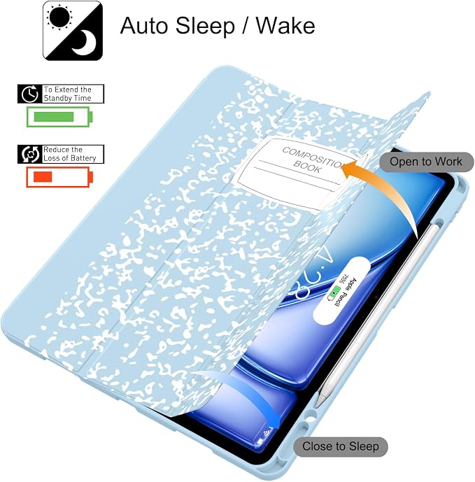 Soke Case for iPad Air 13 Inch (M4/M3/M22026-2024) iPad Pro 12.9 6th/5th Generation with Pencil Holder(2021 2022 Release)-[Apple Pencil Charging + Auto Wake/Sleep] Soft Back Cover Book Black