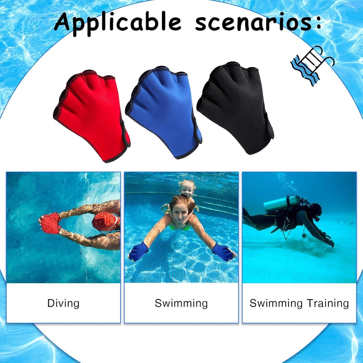 1 Pair Swimming Gloves Aquatic Swim Training Gloves Neoprene Webbed Gloves Fitness Water Resistance Glove for Men Women Children Unisex (Black, Medium)