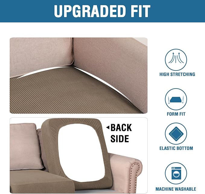 H.VERSAILTEX Super Stretch Individual Seat Cushion Covers Sofa Covers Couch Cushion Covers Slipcover Sets Thick Jacquard Textured Twill Fabric (1 Piece Chair Cushion Cover, Macchiato)