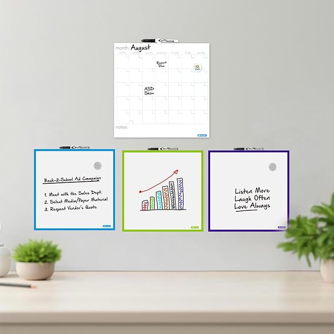 BAZIC Products Magnetic Dry Erase Calendar Board Tile + Markers & Magnets, 14" X 14" Calendar Whiteboard for Office Schedule Planner, 12-Pack
