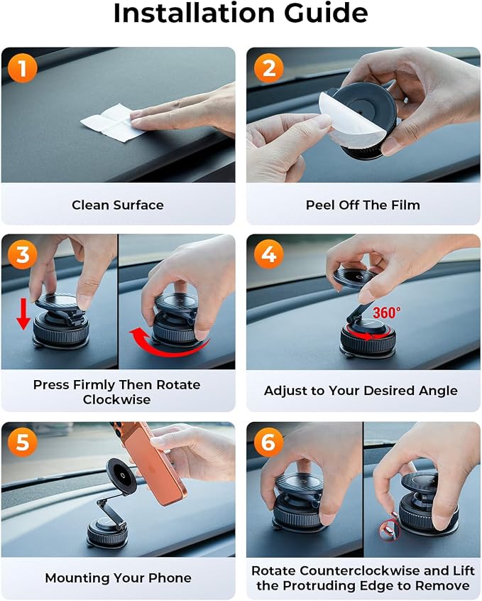 Vacuum Magnetic Car Phone Holder for Magsafe，Long Arm for Tesla Model Y/3 | All Metal，Nano Gel 119+LBS Max Suction，Foldable Hidden Tesla Phone Mount，360°Rotation，Easiest Car Mount for iPhone &amp And