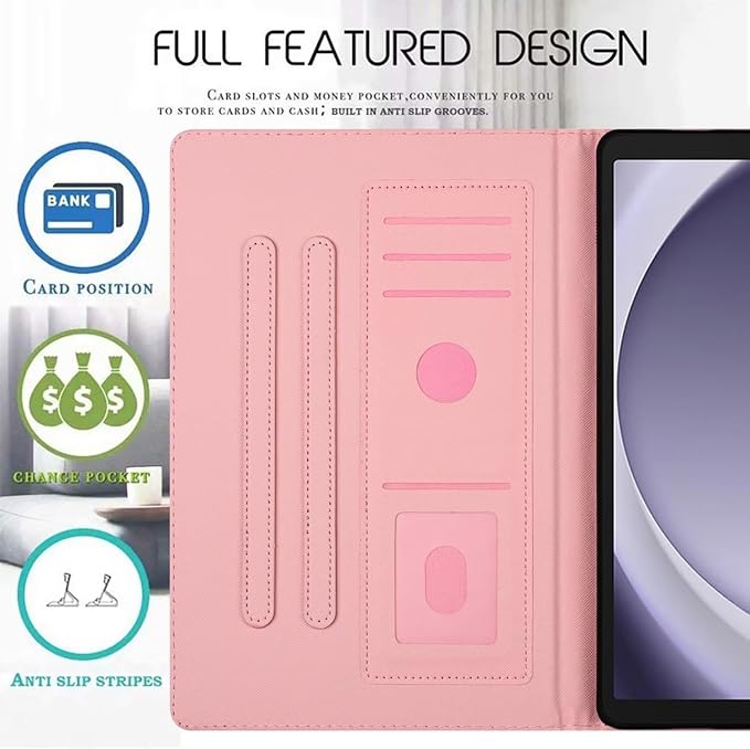 Case for Samsung Galaxy Tab A9 8.7 Inch 2023 (SM-X110/X115/X117) Suede Embossed Flower Flip Stand Protective Shell with Pen Holder &amp Card Slot No Smart Auto Wake/Sleep Function Brown