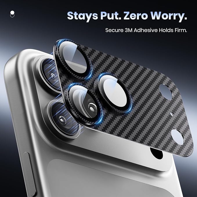 for iPhone 17 Pro Camera Lens Protector - 12FT Shatterproof | Military Grade Protection Strong Adsorption 9H+ Tempered Glass Camera Screen Full Protective Cover Case Friendly Black