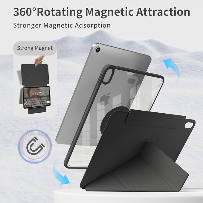 Case for iPad Air 11 M4/M3/M2 &amp iPad Air 5th/4th Gen 10.9-Black | For iPad Air 11 2026/2025/2024 &amp Air 10.9 2022/2020 Trifold &amp Y Stand Case with Pencil Holder Removable Magnetic Cov