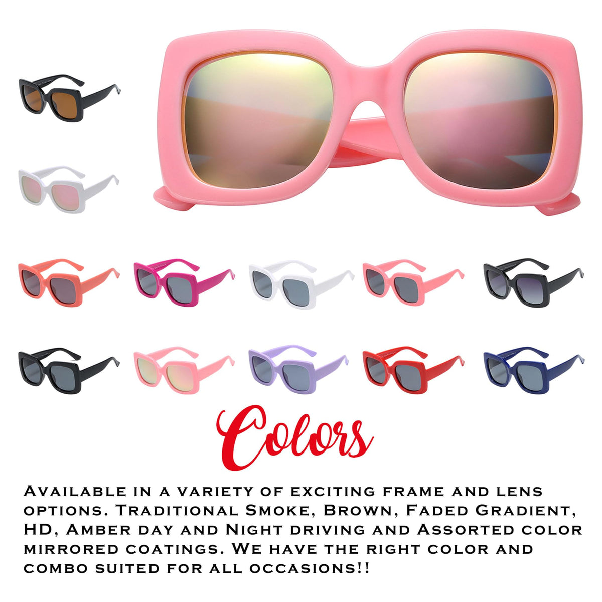 PolarSpex Girls Elastic Square Oversized Kids Polarized Sunglasses - BPA Free