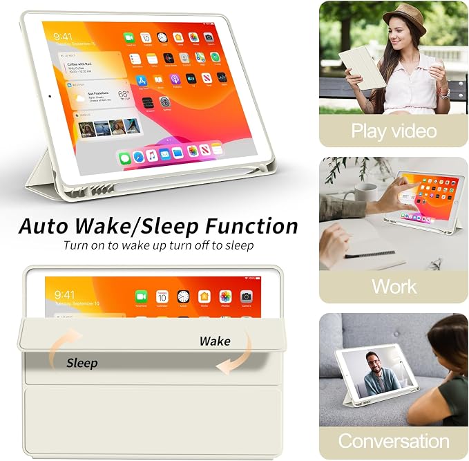 Aoub Case for iPad 9th/8th/7th Generation 10.2 inch Auto Sleep/Wake Slim Lightweight Trifold Stand Smart Cover Soft TPU Back Case with Pencil Holder for iPad 10.2 2021/2020/2019 Black