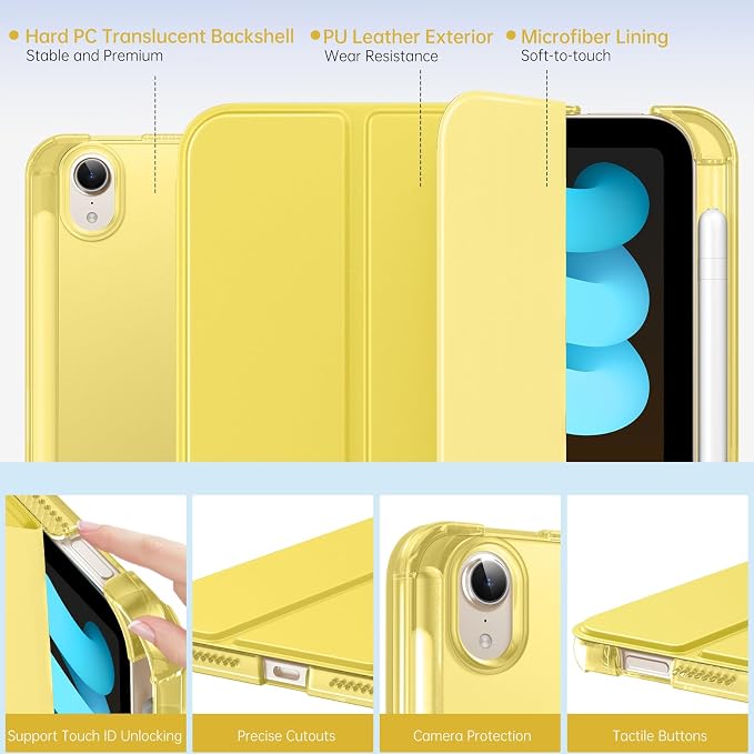 MoKo for iPad mini A17 Pro Case 8.3 Inch 2024 iPad mini 7th/6th Case 2021 | For iPad Mini Case with Pencil Holder Light Trifold Smart Protective Cover with Hard PC Translucent Back Shell Agave Gree