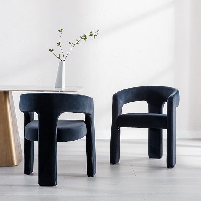 Set of 6 Modern Velvet Fabric Upholstered Dining Chairs with Open-Back, Cute Barrel Side Chairs Kitchen Armchair Accent Chairs for Dining Room Bedroom, Black