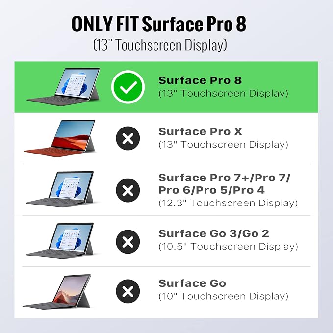 MoKo Case Fits Microsoft Surface Pro 8 13 2021 Release Tablet Black | All-in-One Protective Rugged Cover Case Hand Strap Compatible with Type Cover Keyboard