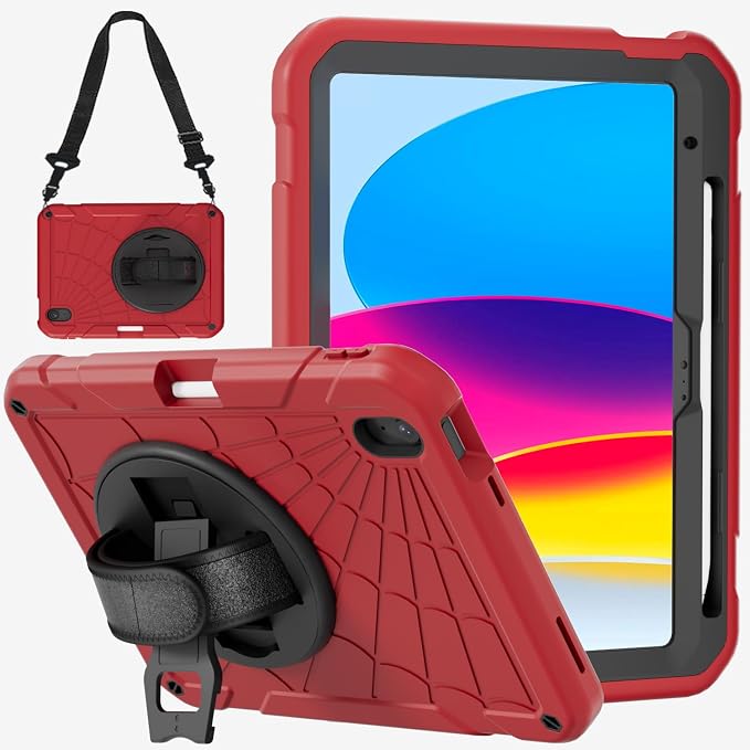 for iPad (A16) 11th/10th Generation Case 2025/2022 (11″/10.9″) Sturdy Heavy Duty Full-Body Shockproof Protective Case Rotating Stand Hand/Shoulder Strap (Black)
