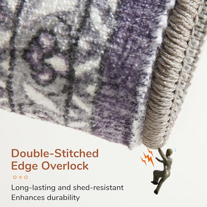 OPPODREAM Thin 10x14 Area Rugs, Washable Rugs 10x14 with Non Slip Backing, Low-Pile Faux Cashmere 10 x 14 Carpet, Purple