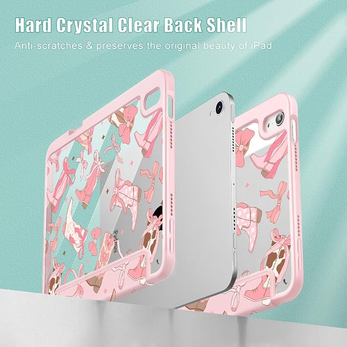 Case for iPad mini (A17 Pro 7th Generation) 2024/iPad Mini (6th Gen) 8.3 Inch with [Built-in Pencil Holder] Shockproof Cover with Clear Transparent Back Shell &amp Auto Wake/Sleep - Blue Bows