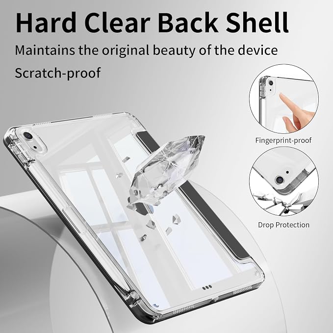 Case for iPad (A16) 11th Gen 11 Inch &amp iPad 10th Gen 10.9 Inch | Lightweight Trifold Stand Cover Clear Hard PC Back Shell with Pencil Holder Auto Sleep/Wake Black