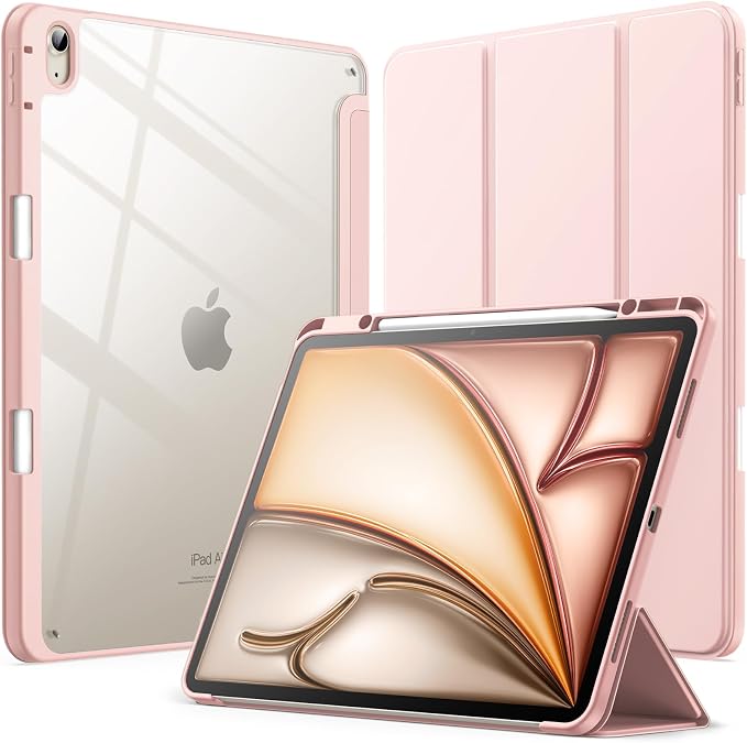 JETech Case for iPad Air 13-Inch M4/M3/M2 (2026/2025/2024) with Pencil Holder Clear Transparent Back Shell Slim Stand Shockproof Tablet Cover Auto Wake/Sleep (Black)