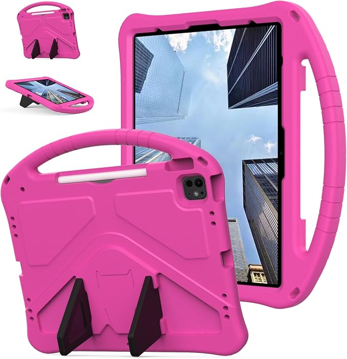 Kids Case for iPad Air 13 (2026/2025/2024) M4/M3/M2 &amp iPad Pro 13 2024 &amp iPad Pro 12.9 Cover 6th/5th/4th/3rd Gen (2022/2021/2020/2018) DIY Figures EVA Rubber Handle Stand Shockproof Bumper