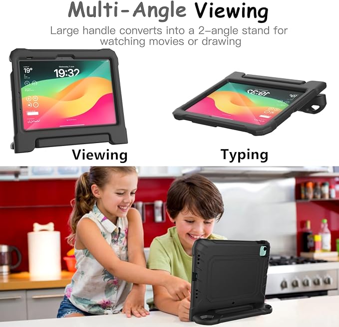 Kids Case for New iPad (A16) 11th Generation 11 inch 2025 iPad 10th Generation 10.9 2022 - Shockproof Handle Bumper Stand Cover with Built-in Screen Protector &amp Pencil Holder Tablet Case (Black)