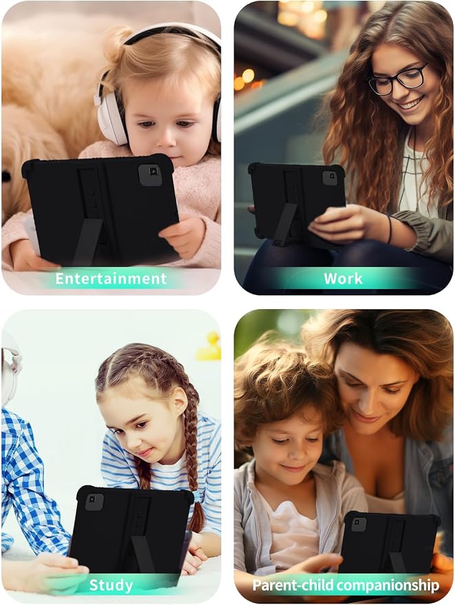 Case for YLEEBG TAB10 10 inch Android 14 TabletsWUNIAK Hollow Back DesignHeat Dissipation Shockproof Lightweight Adjustable Kickstand Silicone Shell&ampKids Friendly Soft CaseBlack