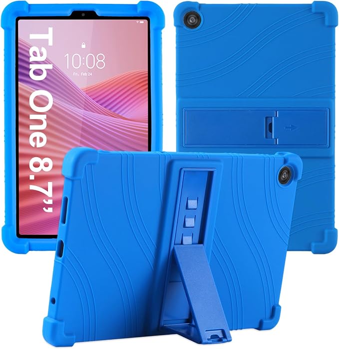 Caweet Case for Lenovo Tab One 8.7 Inch 2025 Heavy Duty Shockproof Full-Protection Adjustable Stand Silicone Cover Black