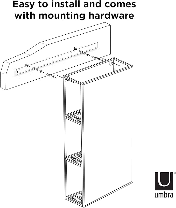 Umbra Cubiko 24x12" Rectangular Black Metal Bathroom Mirror Storage Cabinet with 3 Shelves