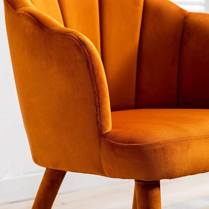 Velvet Dining Chairs Set of 4 Modern Living Room Chairs with Petal Back & Wood Legs Comfy Upholstered Side Chair for Dining Room/Bedroom/Vanity, Orange