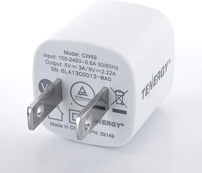 Tenergy USB-C Charger with PD 20W 2 Pack Fast Charging iPhone 12/12 Mini / 12 Pro / 12 Pro Max / 11 Galaxy Pixel 4/3 iPad Pro (Cable not Included)