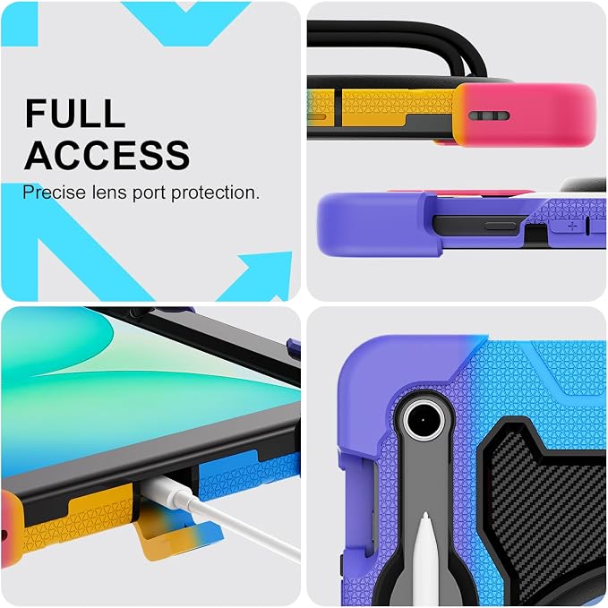 Galaxy Tab S10 Lite/S10 FE/S9 FE 5G/S9 Case 10.9/11 inch | with Screen Protector 360° Rotating Kickstand Hand/Shoulder Strap Heavy Duty Shockproof Cover S Pen Holder Kids Friendly