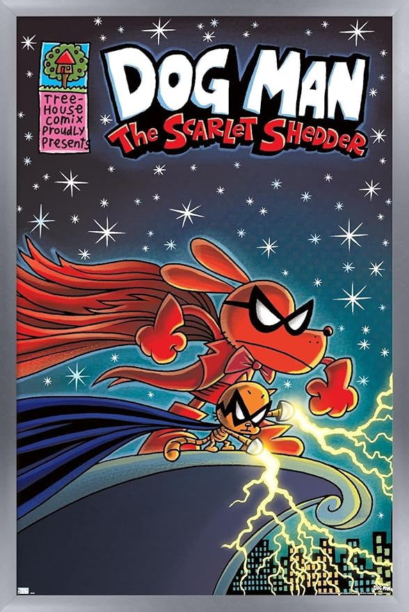 Dog Man - The Scarlet Shedder Wall Poster, 34L" x 22.4W", Silver Framed Version