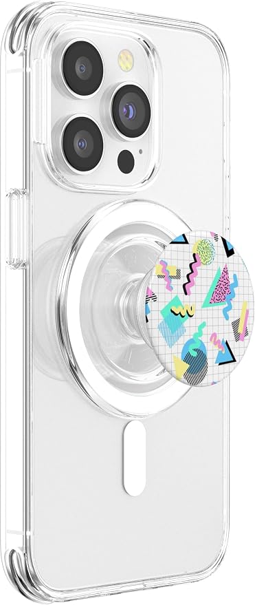 Aesthetica Retro 80's 90's Geometric Pattern Pop Socket PopGrip for Most Devices with Smooth Hard Plastic Cases - Black Multicolor