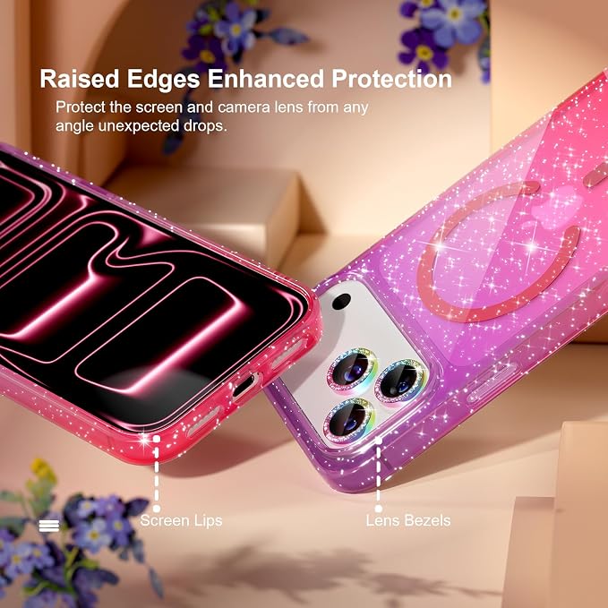 Choiche for iPhone 15 Pro Max Case Compatible with MagSafe Glitter Black | Women Girly Cute Glitter Sparkly Magnetic Phone Case with Diamond Camera Lens Protectors Military-Grade Drop Protection 6.7