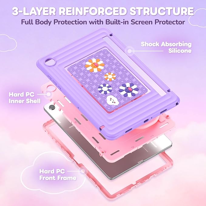 SEYMAC Case for Samsung Galaxy Tab A11+/A9+ Plus 11 for Kids Black | Heavy Duty Shockproof Built-in Screen Protector Rotating Stand Handle and Shoulder Strap