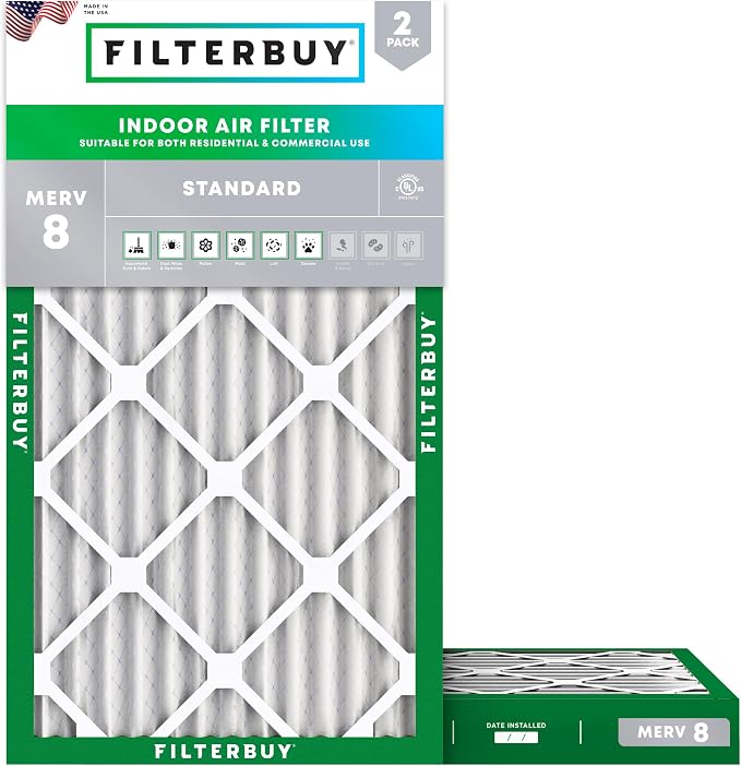 Filterbuy 10x20x2 Air Filter MERV 8 Essential Dust & Allergy Defense,