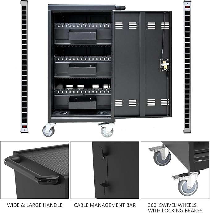 45-Bay Mobile Charging Cart with Keyed Lock, Steel Laptop & Tablet Charging Cabinet with Cable Management, Rolling Power Station for Classroom, Office, School, Library