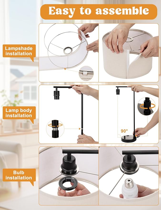 Innqoo Gray Tall Table Lamp with USB Port and Outlet, Dimmable Nightstand Bedside Lamps with Linen Lampshade, Desk Lamp for Bedroom, Living Room, Guest Room, Home Office, LED Bulb Included