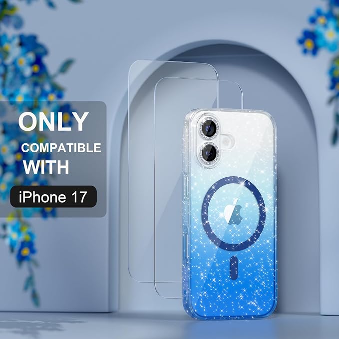 Choiche for iPhone 15 Pro Max Case Compatible with MagSafe Glitter Black | Women Girly Cute Glitter Sparkly Magnetic Phone Case with Diamond Camera Lens Protectors Military-Grade Drop Protection 6.7