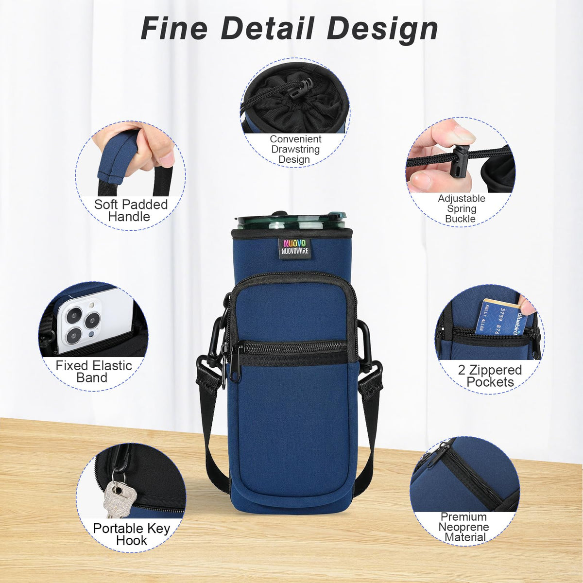 Nuovoware Magnetic Gym Bag, 25oz/32oz, Water Bottle Carrier, Dark Blue