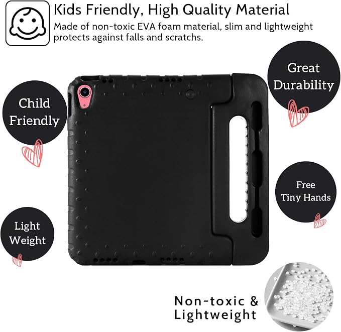 Dteck Kids Case for iPad 10.2 - Shockproof Rugged EVA Handle Stand Child Proof Case for iPad 9/8/7 Generation Black