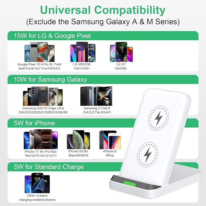 Wireless Phone Charger Android Stand for Android Samsung S26 Ultra/S26+/S26 | 15W Wireless Charging Pad Android Charger Flat Station Dock for Samsung Galaxy S26 S25 Ultra S25 FE S25 Edge S24 S23 S22 S