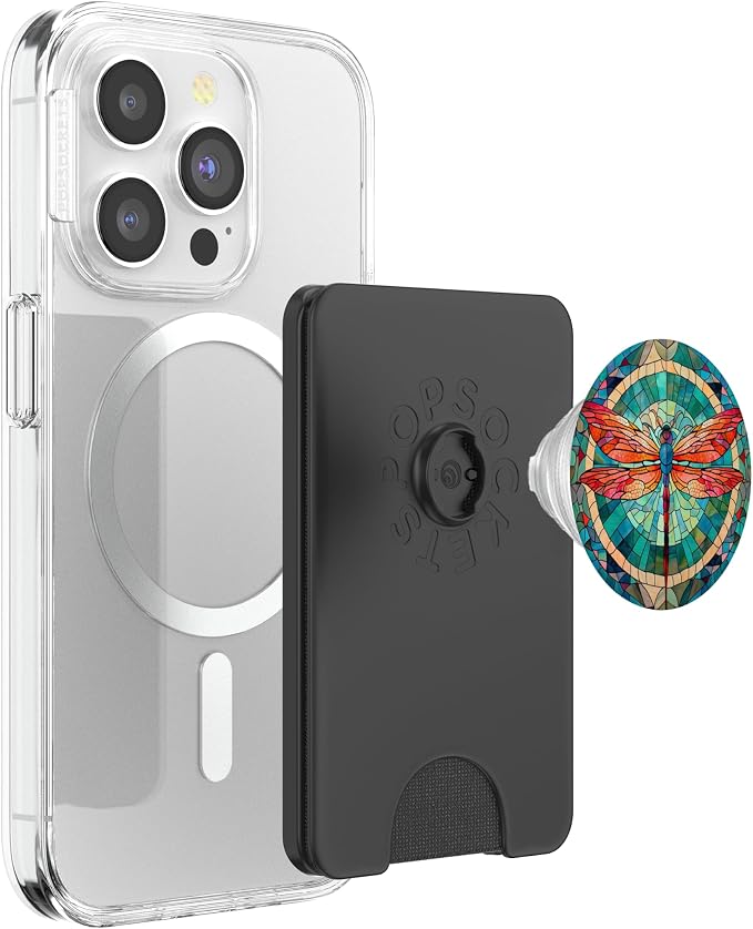 Aesthetic Stained Glass Colorful Dragonfly Abstract PopSockets PopGrip for MagSafe