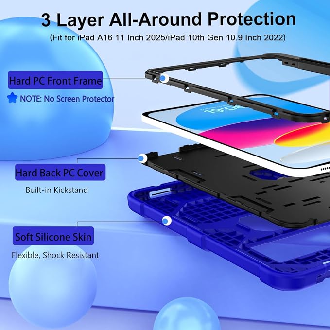 Case for iPad 11 11th Gen (A16) 2025 &amp 10th Gen 2022 10.9 Purple+Green | Kickstand | With Pencil Holder | Drop-Proof Silicone+Hard Shell | Raised Edge Protects Screen&ampCamera | Heavy Duty Pr
