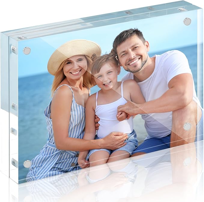 HOUSE DAY Acrylic Picture Frames 8x10, 1 Pack Magnetic 8x10 Picture Frame, Double Sided Clear 8 x 10 Photo Frame with Microfiber Cloth, Frameless FreeStanding 8x10 Frame Gift for Desktop Display