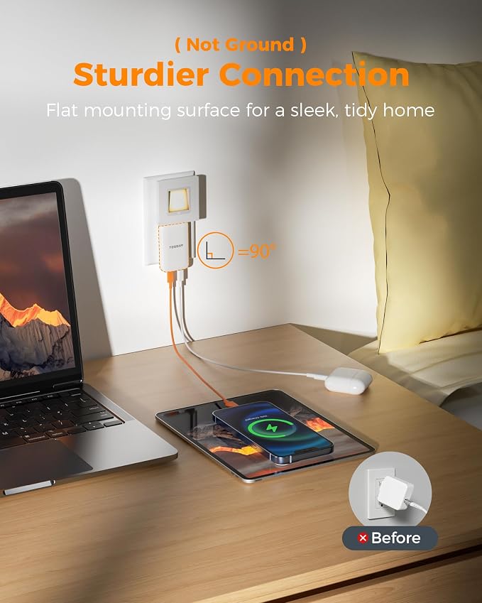 USB C Wall Charger Block PD 65W TESSAN Flat Fast Phone Charger Foldable | 2 USB C GaN Type C Fast Charging Block 0.58'' Ultra Slim Charger for iPhone 17/16/15 Series Samsung Galaxy Models Travel