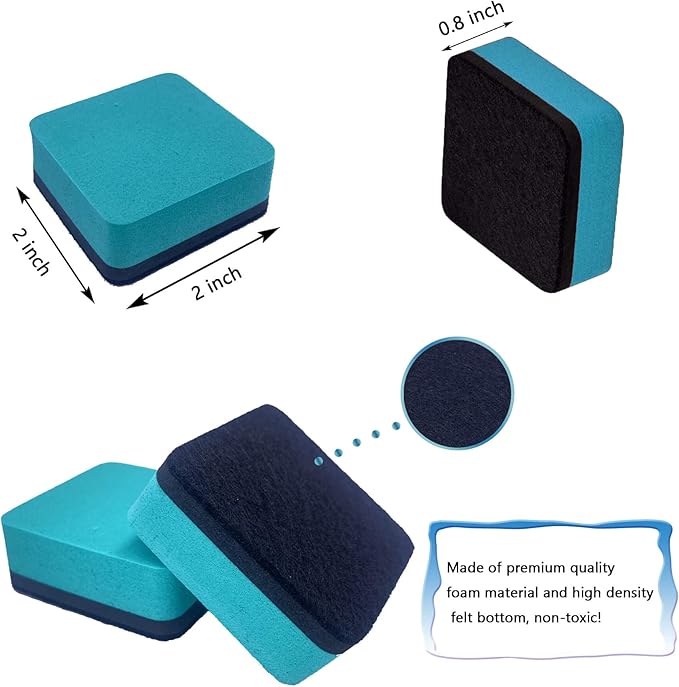 Dry Erase Erasers, AWOWZ 48 Pack Mini Magnetic Whiteboard Dry Eraser Chalkboard Cleaner Bulk for Home, Office and Classroom Teacher Kids Supplies (Green, 2 x 2 x 0.79 Inch)