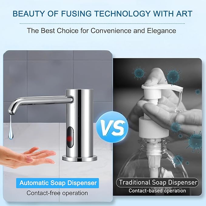 Automatic Soap Dispenser Touchless for Kitchen Bathroom Sink Built in Electric Soap Dispenser Infrared Sensors Liquid Commercial Dispenser with Bottle and Pump 33.81oz/1000ml (Chrome)