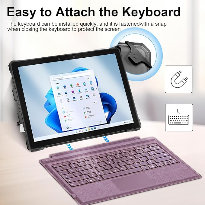 Case for 12.3 Microsoft Surface Pro 7+/7/6/5/4 Protective Rugged Cover Case with Surface Pen Holder and Hand Strap Compatible with Surface Pro Type Cover Keyboard (Black)