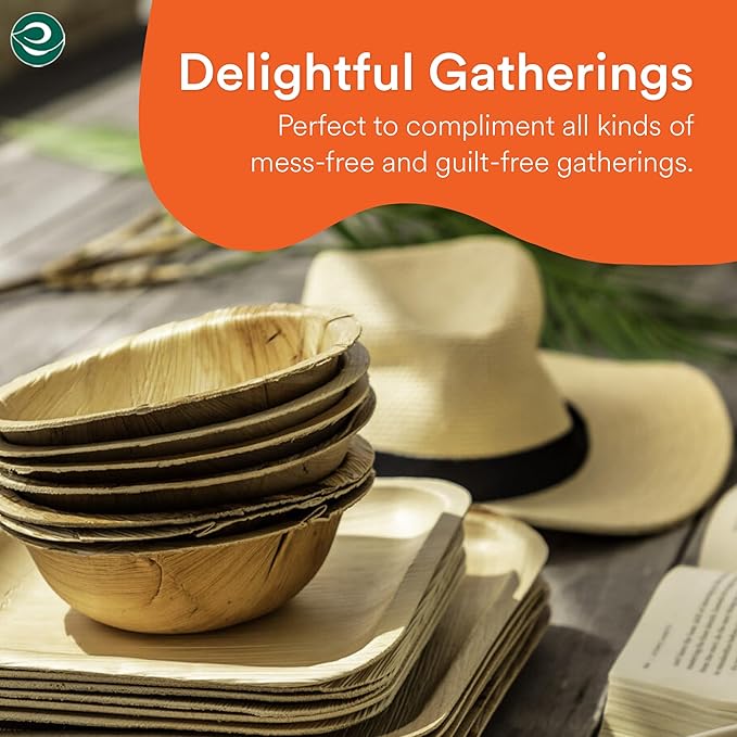 ECO SOUL Palm Leaf Bowl 20 pc, Small 6" (16 Oz) | Round Like Bamboo Bowls, Compostable, Biodegradable, Disposable Palm Leaf Bowls Eco-friendly | Sturdy, Microwave & Oven Safe