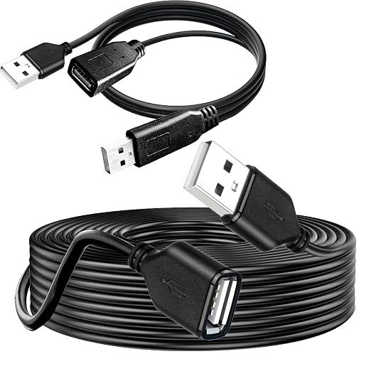 Long USB 2.0 Extension Cable 25FT with PowerLong USB2.0 A Male to FemaleUSB A Cable Extension CordUSB A Data Transfer Extender USB Cable， USB2.0 A Connector for USB Flash Drive/Hard Drive